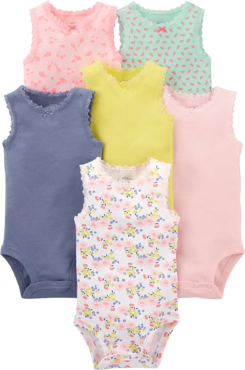 230816074321272_1 Simple Joys by Carter's Baby Girls' Sleeveless Bodysuit, Pack of 6 - Image 1